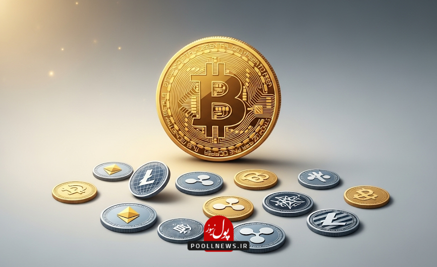 تصویری از بیت کوین در کنار چندین ارز دیجیتال دیگر