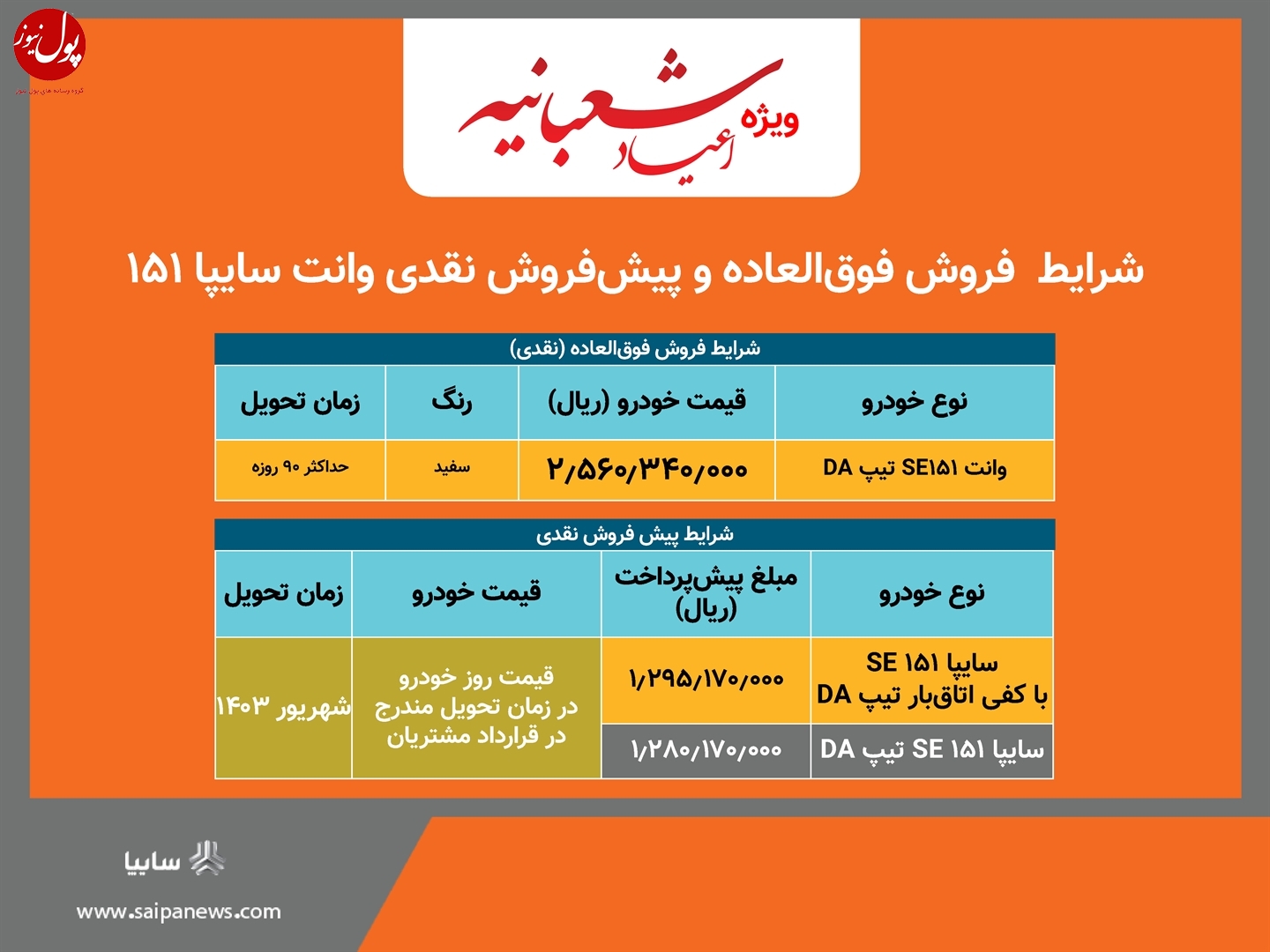 آغاز پیش فروش نقدی و فروش فوق العاده سایپا 151